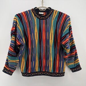 Vintage COOGI Sweater Mens Large Multicolor Knit Mercerized Cotton Bold 90s